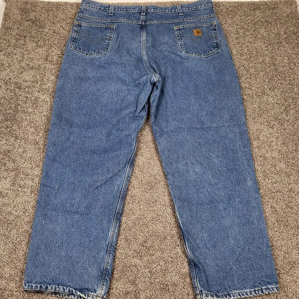 Carhartt B172 DST Flannel Lined Jeans Men 44x32 Blue Excellent Relaxed Fit Denim